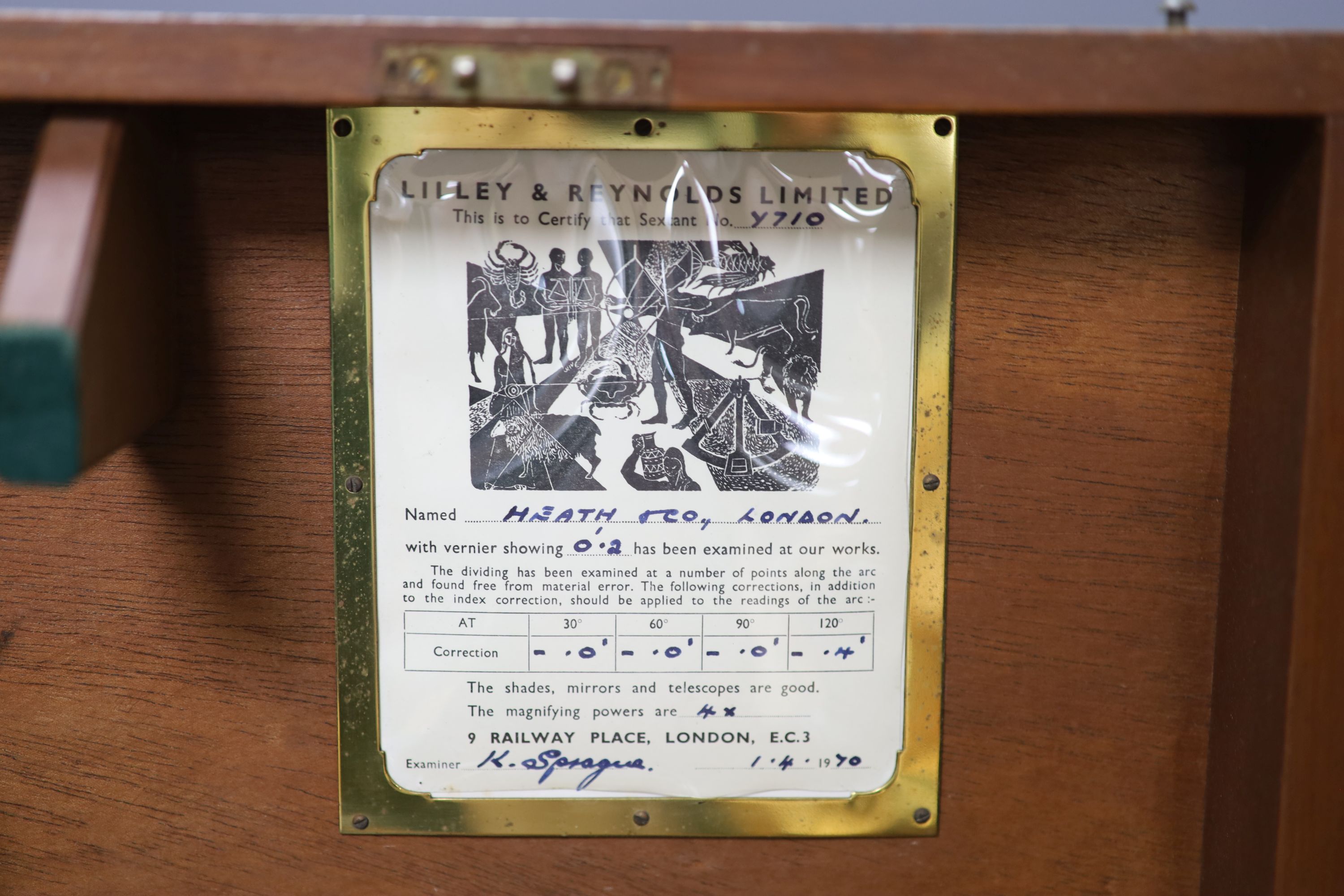 A Heath & Co Hezzanith sextant in mahogany case, No. Y710